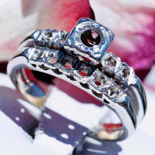 14k white gold ring 21pt head wedding set mounting size 7.5 handmade 4.5gr