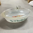 Vintage NOS NEW Glasbake Teal Fruit 1 QT Oval Casserole Dish With Lid J235 10"