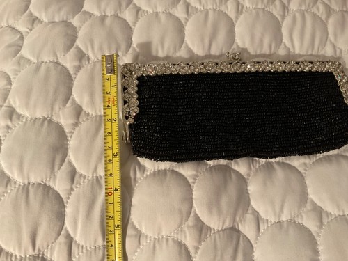 Clara Kasavina Black Beaded Evening Clutch Bag w/Rhinestone Trim Beautiful - Picture 5 of 5