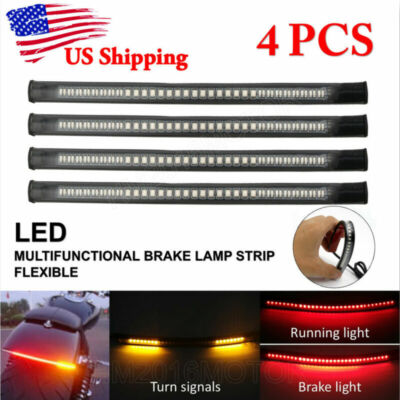 4pcs LED Light Strip Tail Brake Turn Signal For Harley Cafe Racer Chopper Bobber