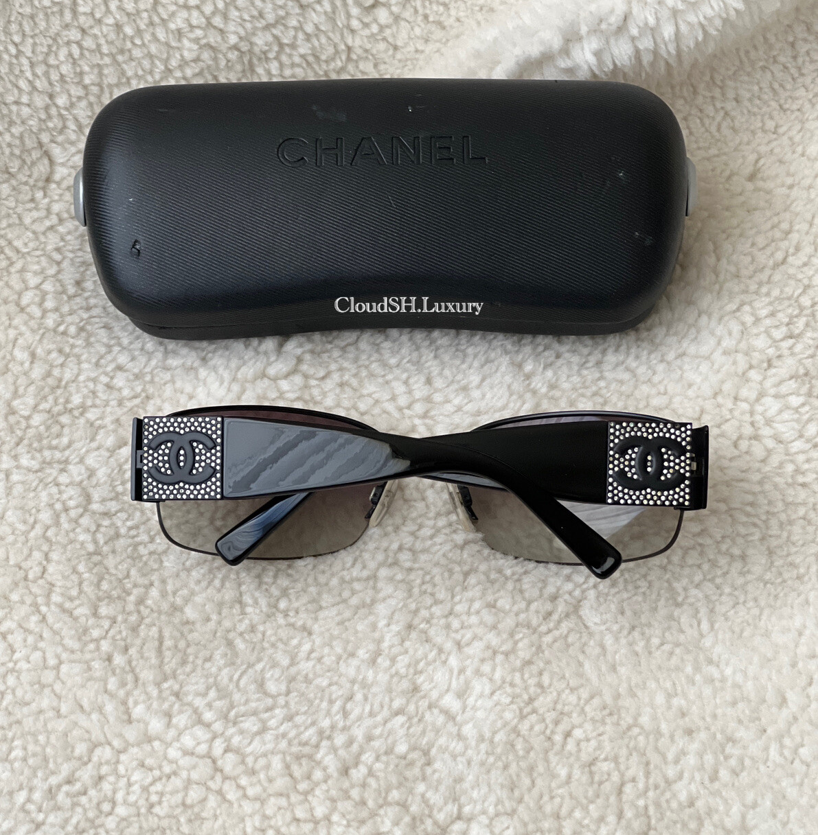 Auth Chanel Vintage Retro Black Crystal CC Logo Sunglasses - RARE image 3