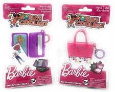 World's Coolest Barbie 2 Pack Keychain Set Bundle - Note Tote - Wardrobe Pocketb