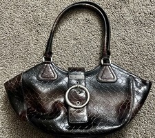 Vittorio Brown Light Brown Handbag Purse with Silver Buckle Faux Leather