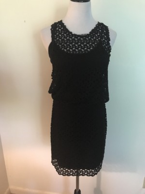 black crochet festival dress Cindy Black Sequin Crochet Mini Dress
