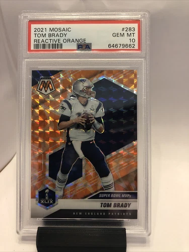 TOM BRADY NE PATRIOTS 2021 MOSAIC PRIZM #283 ORANGE REACTIVE PSA 10 GEM