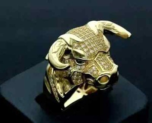 Authentic Men's Bull Head Ring 14K Yellow Gold Plated 925 Silver 2Ct DVVS1 Moissanite