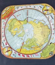 1925 Wolverine ROUND THE WORLD FLIERS Airplane Tin Lithograph GAME WITH 2 PLANES