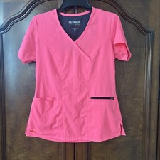 Grey's Anatomy By Barco Scrub Top spandex Women Pink Small Short Sleeve V Neck
