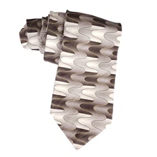 Bergamo New York Abstract Wave Pattern Necktie Mens Brown Cream Retro Hand Made