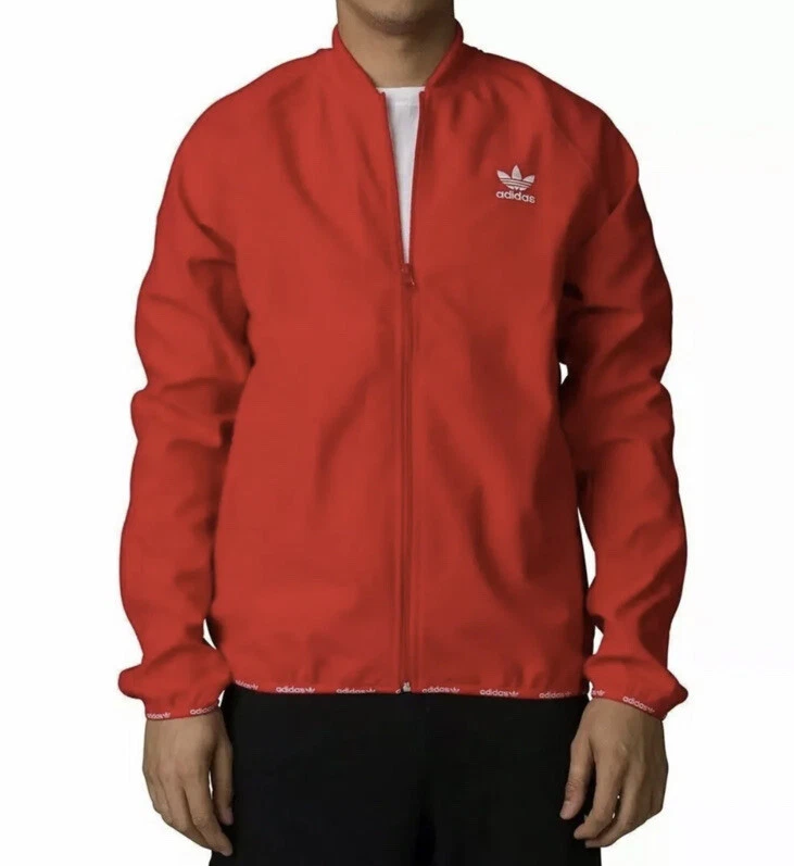 Adidas slim jacket best sale red