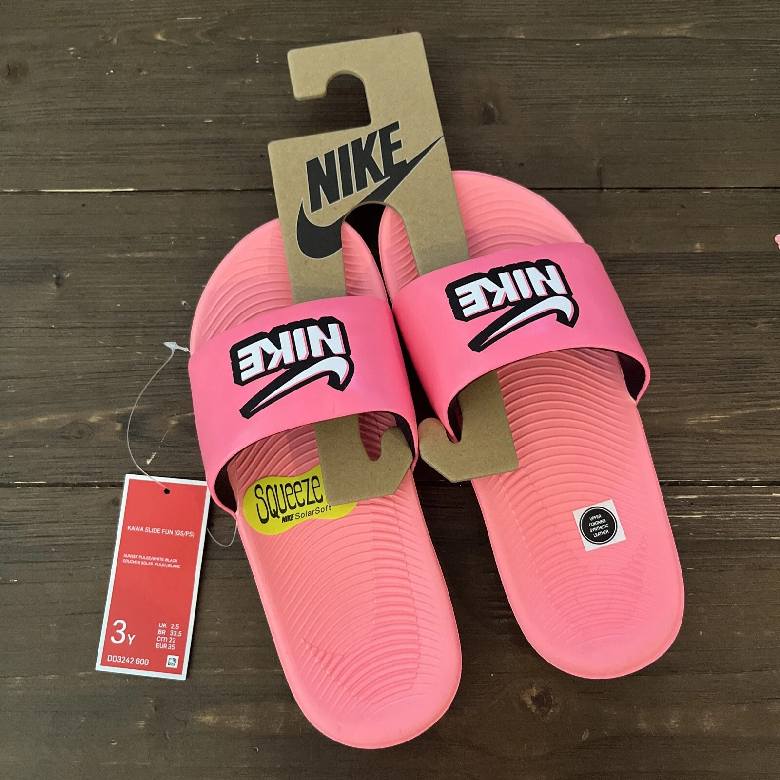 Nike Kawa Slides rosa bianco nero taglia 3Y
