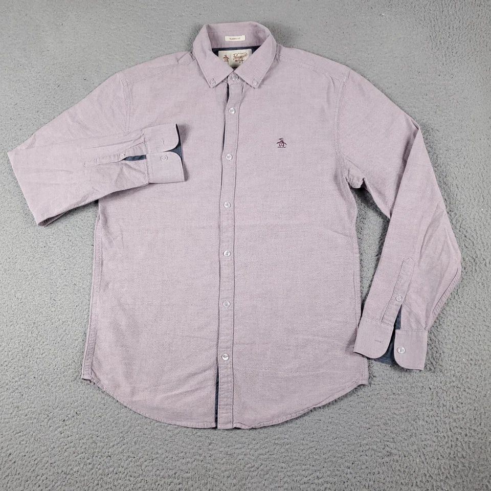 Penguin Shirt Mens Small Red Casual Button Up Long Sleeve - Image 3 of 4