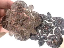 appliques embroidered beads sequins metallic hand sewn 3X3.5" 1pc