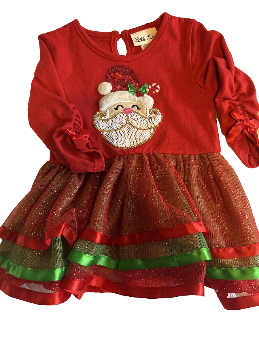 Cute 24m Ruffle Christmas Santa Dress Outfit Baby Toddler