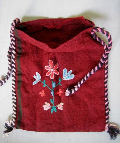 19C. ANTIQUE TRADITIONAL FOLK WOOL SHEPHERD BREAD BAG - Picture 3 of 7