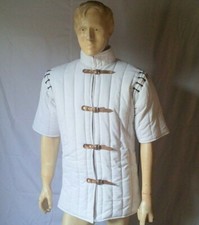 Handmade Thick Cotton Padded White Gambeson Half Sleeve Larp  Cosplay Gambeson