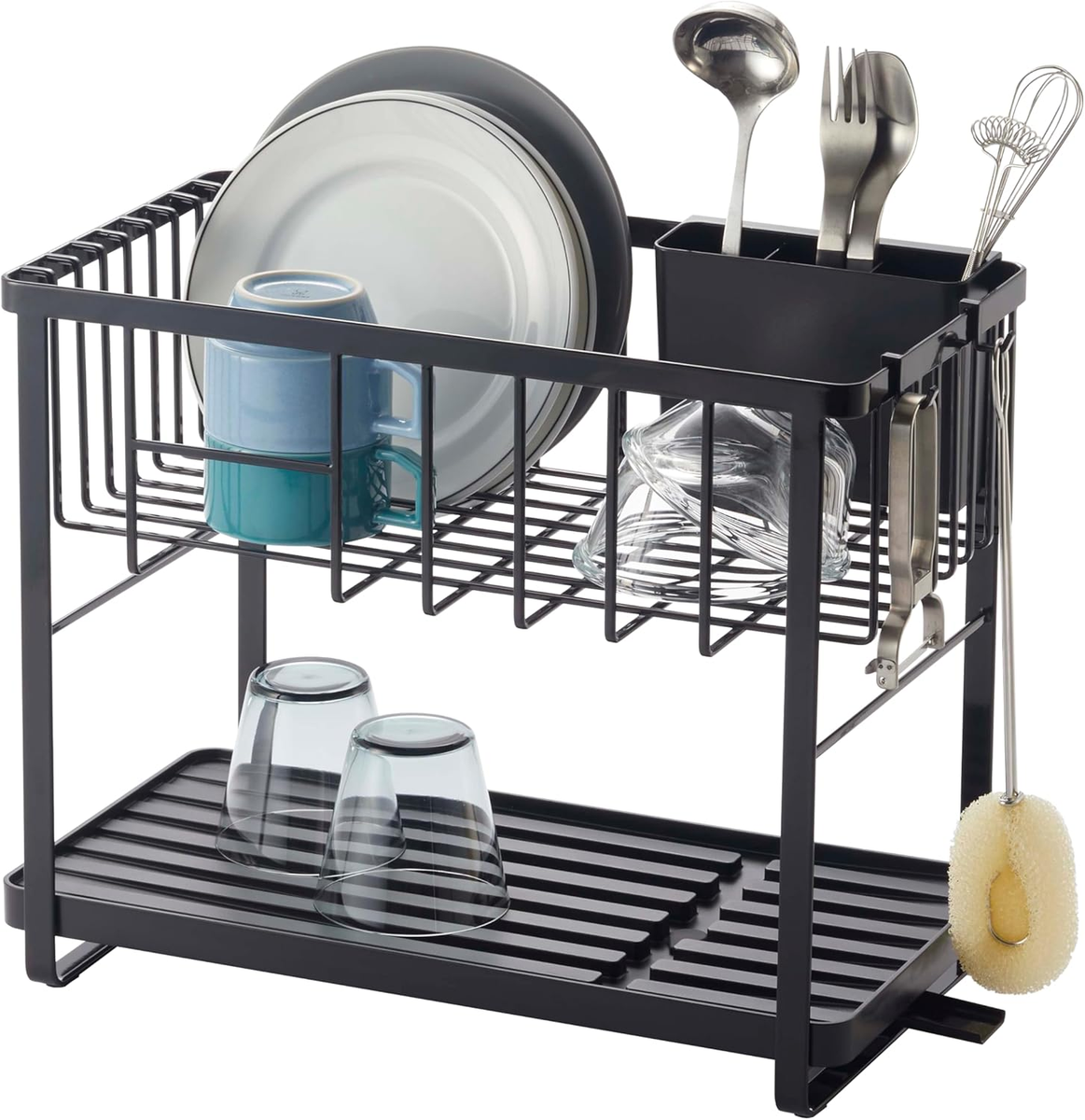 Home Tower Two-Tier Adjustable Dish Drainer Rack, Compact Drying