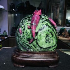 9.8LB Rare! Top Natural ruby zoisite carrot Quartz Crystal Carved Specimen+base