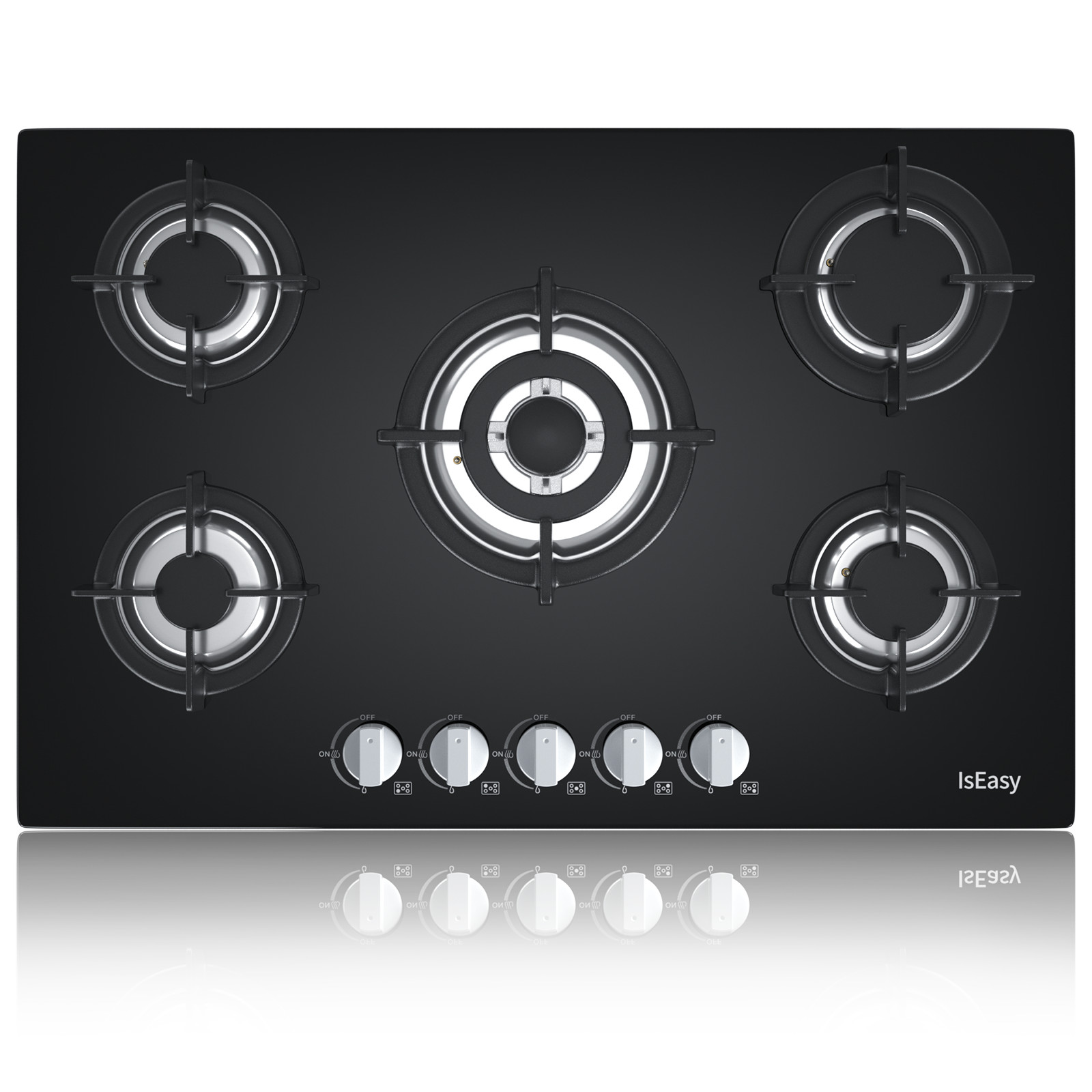 Piano Cottura 5 Fuochi a Gas 75 cm Vetro Nero Fornello da...