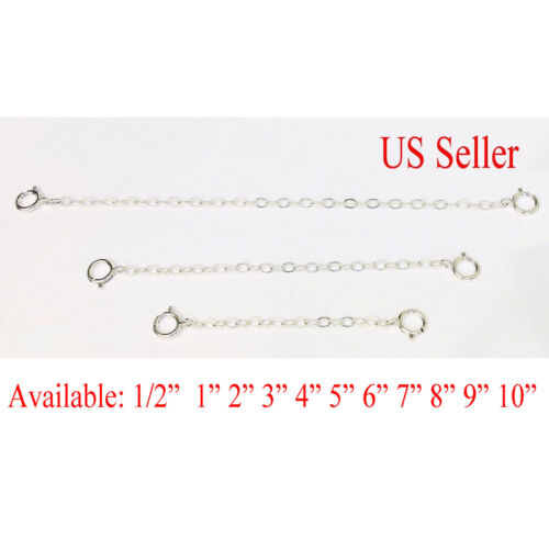 Solid Sterling Silver Extender Safety Chain Necklace Bracelet lock 1 - 10" inch  - Afbeelding 1 van 2