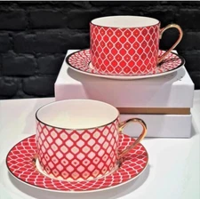 Lomonosov Imperial Porcelain tea Cup With Saucer Idillia Scarlett (PRICE PER CUP