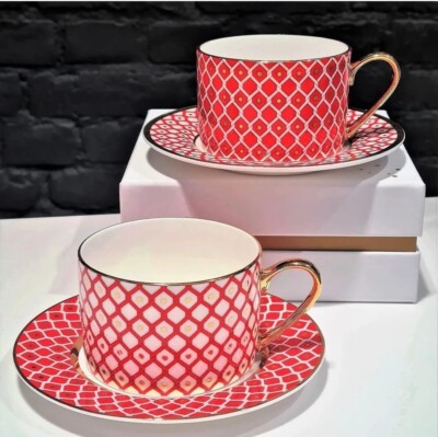 Lomonosov Imperial Porcelain tea Cup With Saucer Idillia Scarlett (PRICE PER CUP