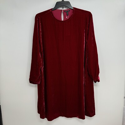 eileen fisher silk shift dress Eileen Fisher Velvet Silk Crew Neck Long Sleeve Shift Dress, Womens, M, Ruby