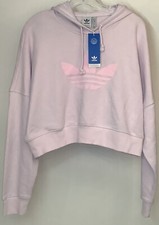 New Adidas Womens Pink Cropped Hoodie Sweatshirt Size S NWT