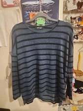 Wet Seal Hi Low Fuzzy Sweater Sz Xs/s Oversized Blue Black Stripe Lightweight 