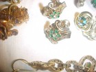 13 Pair Vintage Green, Turquoise Rhinestone Earrings All one Money — photo 9