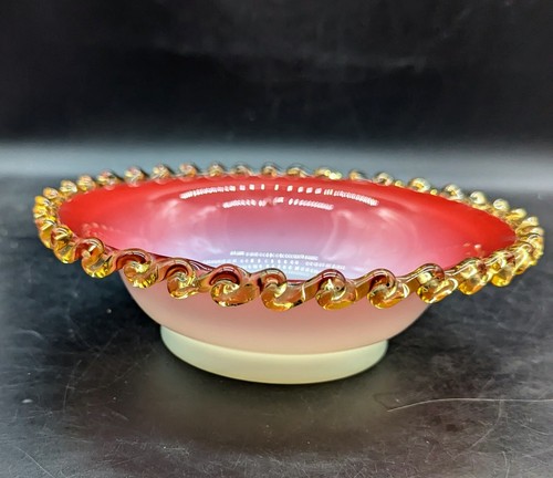 Antique Thomas Webb Art Glass Deep Ruby Overlay Bowl UV Glow 8.5" - Picture 7 of 10