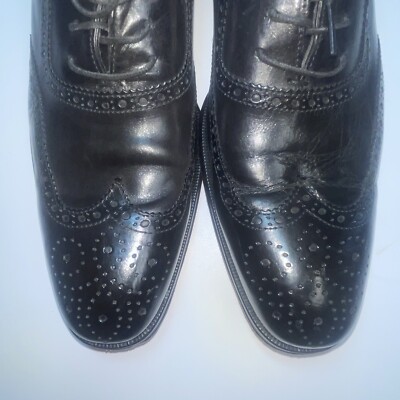 To Bout New York Duke Black Calf Wingtip Sz 9 Resoled In Red To Boot New York Duke Black Calf Wingtip Sz 9 Resoled In Red  main image 2