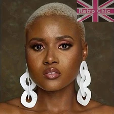 12cm Long WHITE Statement Earrings RETRO Curb CHAIN LINK Designer LARGE Studs