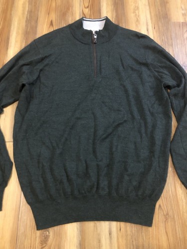 Maglione Peter Millar uomo grande lana merino misto seta verde 1/4 zip finto collo - Foto 6 di 19