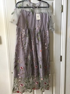 grey tea length dress