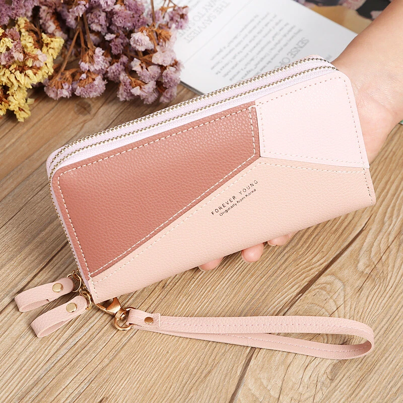 Double Zipper Ladies Leather Wallet Clutch Purse Coin Bag Card ID Phone Holder