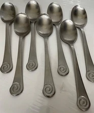 Robert Welch Stainless AMMONITE SATIN Set of 7  Oval Soup Spoons  18/10 stainles