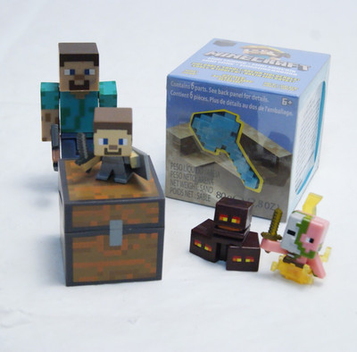 Minecraft Figures & Mining Diamond Axe Sand Block - Toy Lot