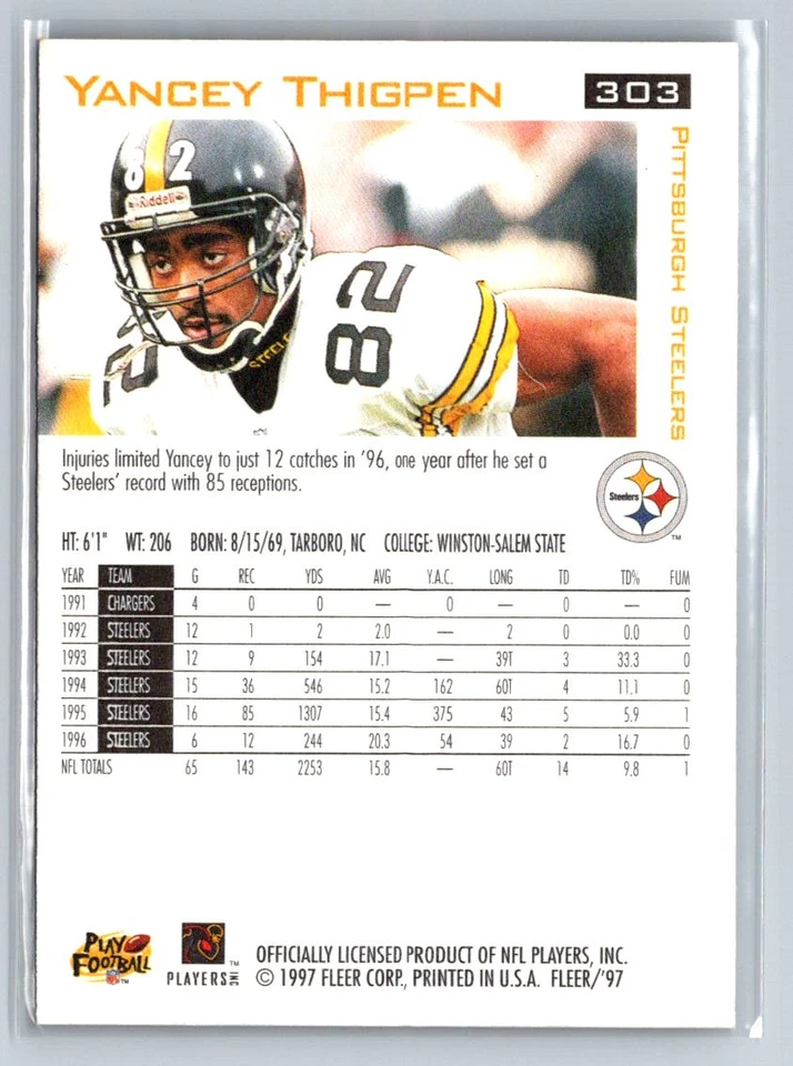 1997 Fleer #303 Yancey Thigpen - Image 2 of 2