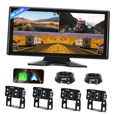 Truck RV Camera System with CarPlay & Android Auto,10.36'' Touch Screen with
