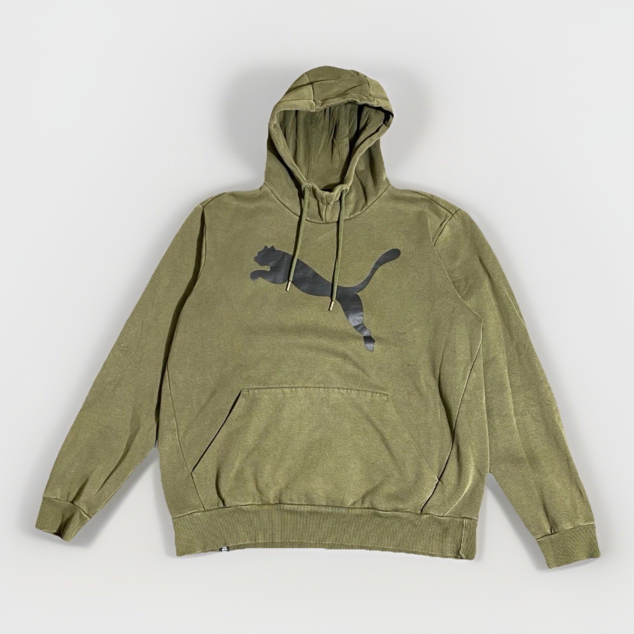 Puma Hoodie Sweatshirt Mens Large Green Pullover Pockets Long Sleeve L Cat Logo