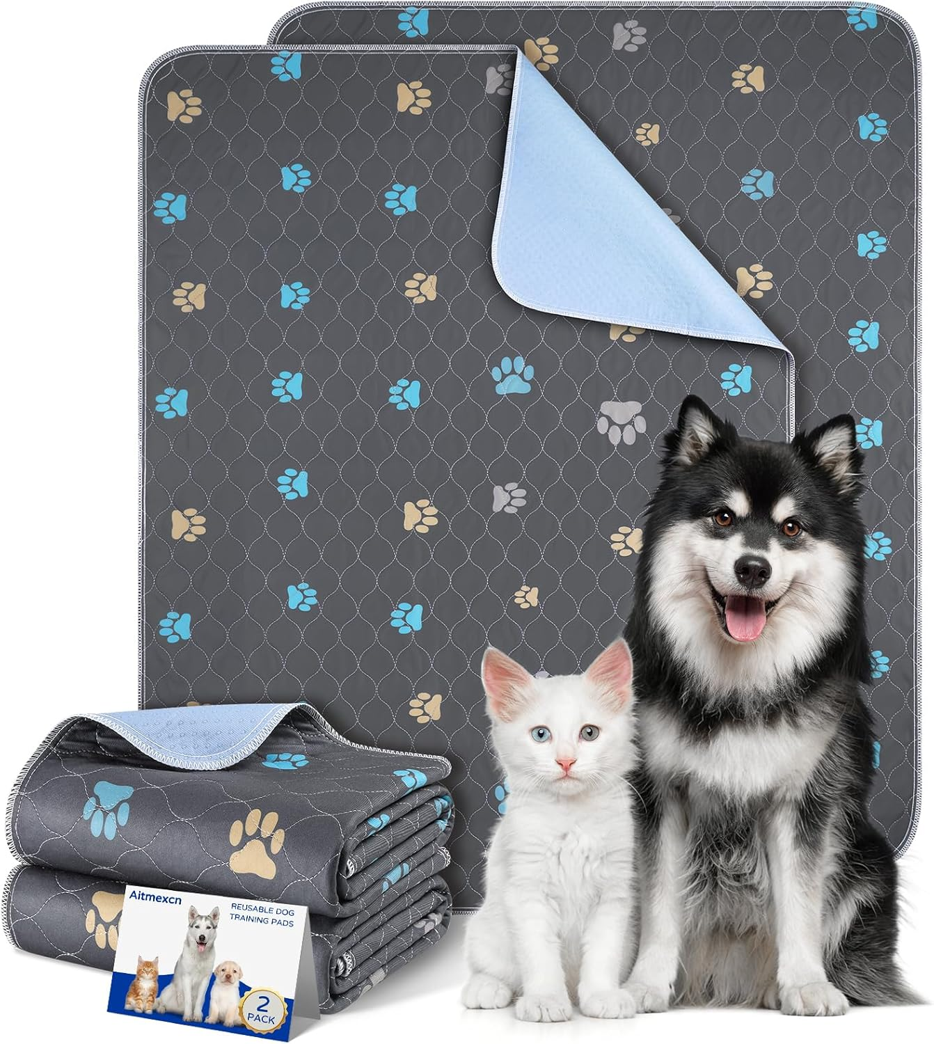 Washable Puppy Pads - 2 Pack Non-Slip and Leak-Proof Pee Mat, Absorbent Reusable