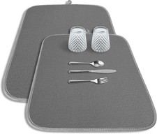 20x14 Dish Drying Mats 2 Pack Dark Grey 3-Layer w/Hook Washable