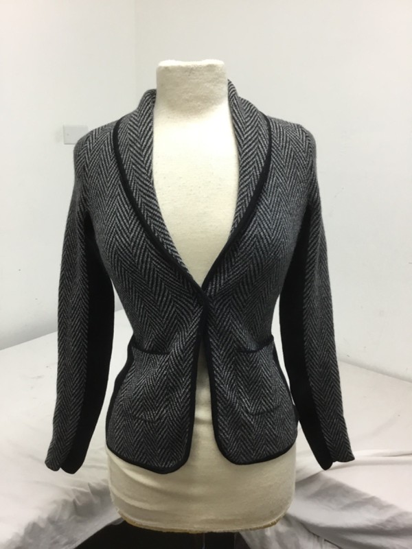 Margaret O'Leary,Bacall Blazer Jacket, Grey, Herringbone Pattern, Sz M, (SR802)