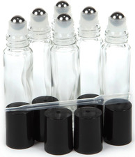 6, Clear, 10 Ml Glass Roll-on Bottles With Stainless Steel Roller Balls