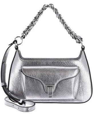 COCCINELLE Beat Grained Leather Handbag Steel silberfarben