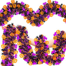 50 Ft Halloween Tinsel Garland Decoration with Pumpkin Spider Bat Hanging Shin