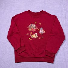 Vintage Women's Crewneck Sweatshirt Red Puppy Dog Apples Fall Autumn