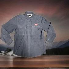 Warn Industries Logo Blue Micro Check Long Sleeve Snap Front Shirt Mens Small