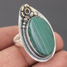 Malachite Gemstone 925 Sterling Silver Handmade Ring Jewelry Gift For Wife